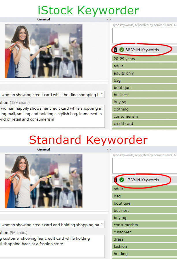 DeepMeta iStock keyword import comparison