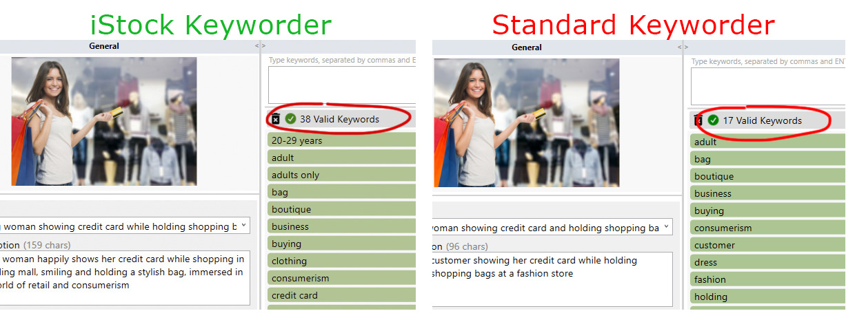 DeepMeta iStock keyword import comparison